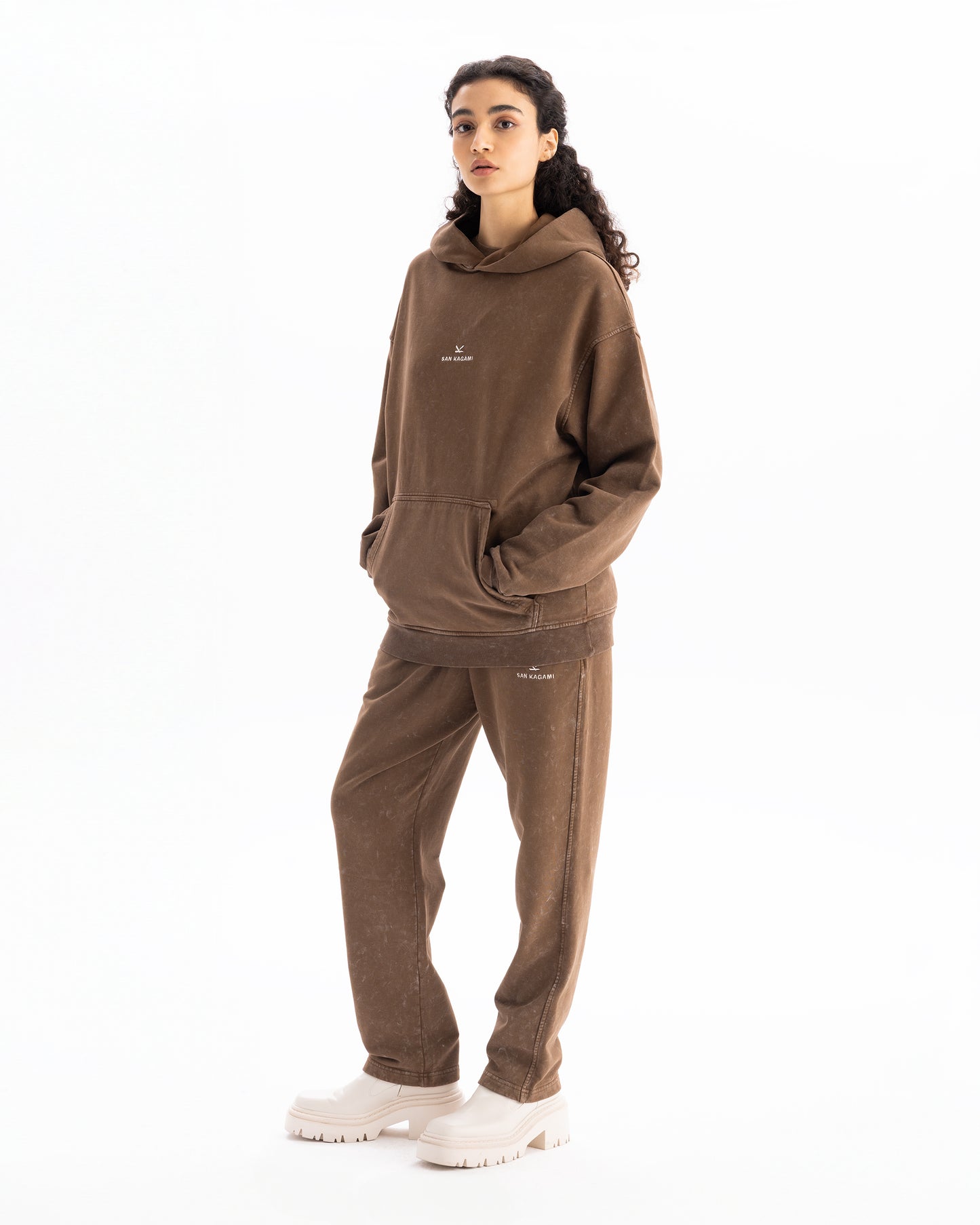 Hoodie Washed Brown