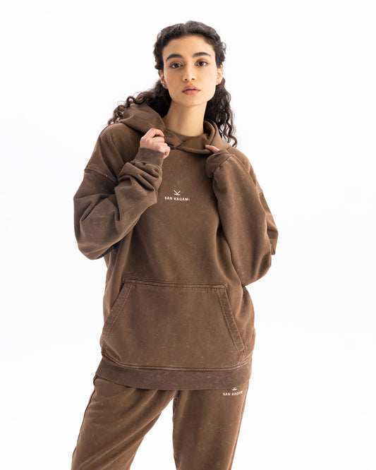Hoodie Washed Brown